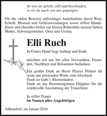 Traueranzeige von Elli Ruch  von Magdeburger Volksstimme