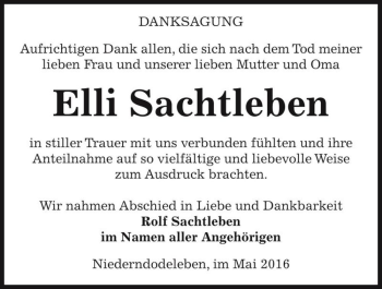 Traueranzeige von Elli Sachtleben  von Magdeburger Volksstimme