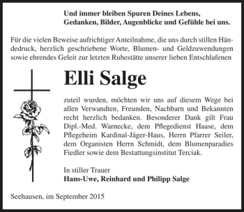 Traueranzeige von Elli Salge  von Magdeburger Volksstimme