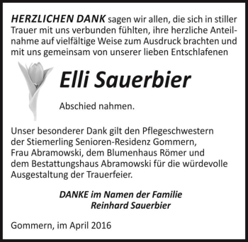 Traueranzeige von Elli Sauerbier  von Magdeburger Volksstimme