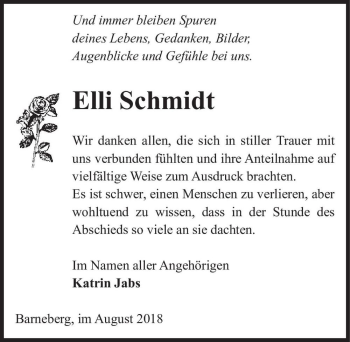 Traueranzeige von Elli Schmidt  von Magdeburger Volksstimme