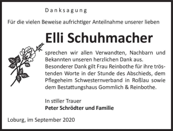 Traueranzeige von Elli Schuhmacher  von Magdeburger Volksstimme
