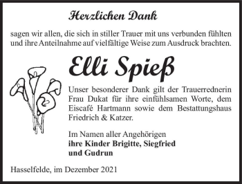 Traueranzeige von Elli Spieß  von Magdeburger Volksstimme