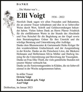 Traueranzeige von Elli Voigt  von Magdeburger Volksstimme