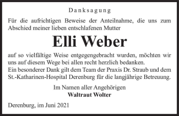 Traueranzeige von Elli Weber  von Magdeburger Volksstimme