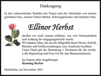 Traueranzeige von Ellinor Herbst  von Magdeburger Volksstimme