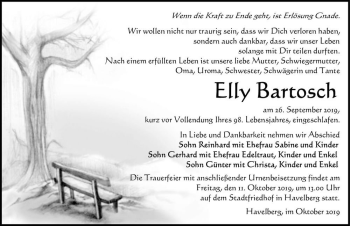 Traueranzeige von Elly Bartosch  von Magdeburger Volksstimme