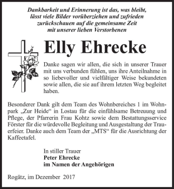Traueranzeige von Elly Ehrecke  von Magdeburger Volksstimme
