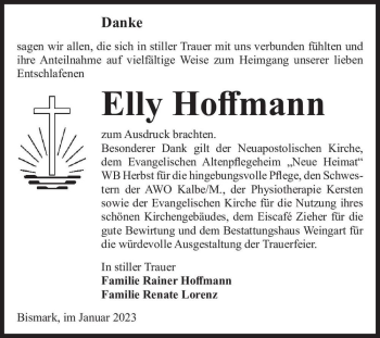 Traueranzeige von Elly Hoffmann  von Magdeburger Volksstimme