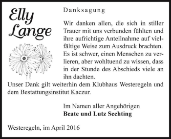 Traueranzeige von Elly Lange  von Magdeburger Volksstimme