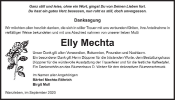 Traueranzeige von Elly Mechta  von Magdeburger Volksstimme