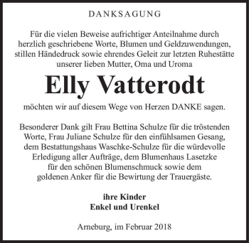 Traueranzeige von Elly Vatterodt  von Magdeburger Volksstimme