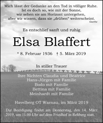 Traueranzeige von Elsa Blaffert  von Magdeburger Volksstimme
