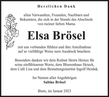 Traueranzeige von Elsa Brösel  von Magdeburger Volksstimme