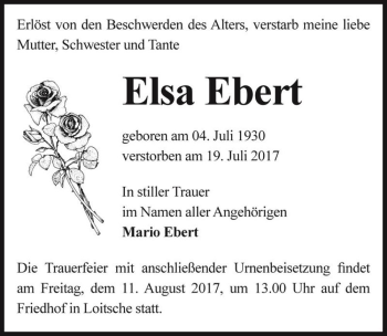 Traueranzeige von Elsa Ebert  von Magdeburger Volksstimme