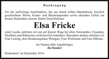 Traueranzeige von Elsa Fricke  von Magdeburger Volksstimme
