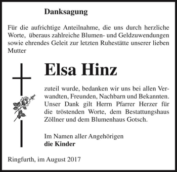 Traueranzeige von Elsa Hinz  von Magdeburger Volksstimme