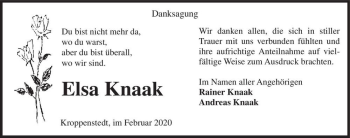 Traueranzeige von Elsa Knaak  von Magdeburger Volksstimme