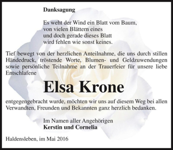 Traueranzeige von Elsa Krone  von Magdeburger Volksstimme