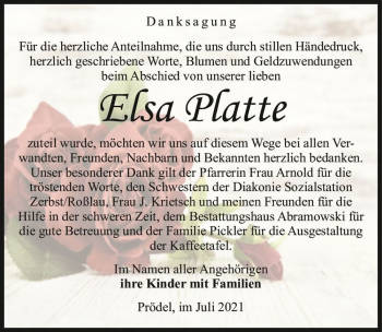 Traueranzeige von Elsa Platte  von Magdeburger Volksstimme