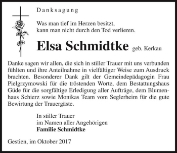 Traueranzeige von Elsa Schmidtke (geb. Kerkau)  von Magdeburger Volksstimme