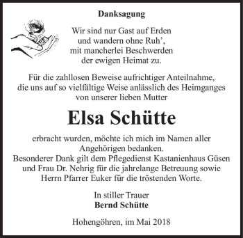 Traueranzeige von Elsa Schütte  von Magdeburger Volksstimme
