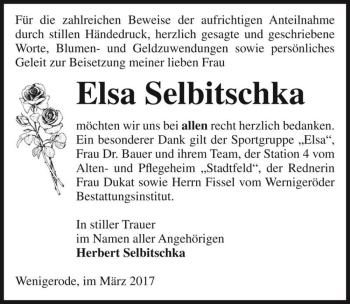 Traueranzeige von Elsa Selbitschka  von Magdeburger Volksstimme