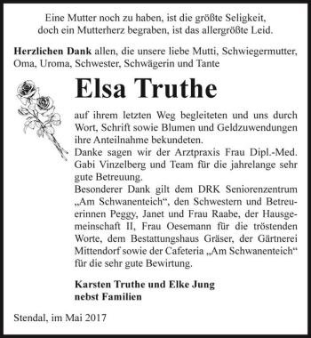 Traueranzeige von Elsa Truthe  von Magdeburger Volksstimme
