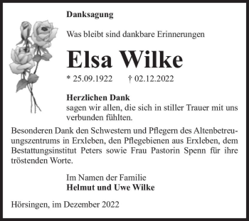 Traueranzeige von Elsa Wilke  von Magdeburger Volksstimme