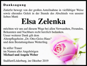 Traueranzeige von Elsa Zelenka  von Magdeburger Volksstimme