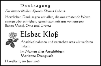 Traueranzeige von Elsbet Kloß  von Magdeburger Volksstimme
