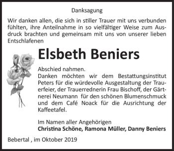 Traueranzeige von Elsbeth Beniers  von Magdeburger Volksstimme