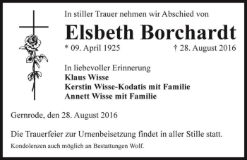 Traueranzeige von Elsbeth Borchardt  von Magdeburger Volksstimme