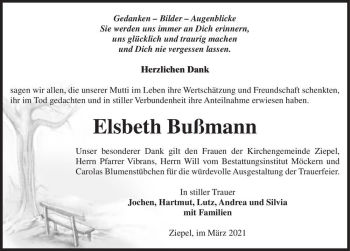 Traueranzeige von Elsbeth Bußmann  von Magdeburger Volksstimme