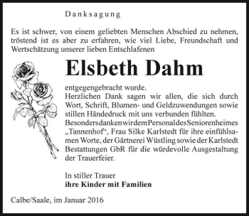 Traueranzeige von Elsbeth Dahm  von Magdeburger Volksstimme