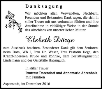 Traueranzeige von Elsbeth Dörge  von Magdeburger Volksstimme