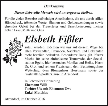 Traueranzeige von Elsbeth Fißler  von Magdeburger Volksstimme