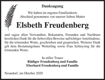 Traueranzeige von Elsbeth Freudenberg  von Magdeburger Volksstimme