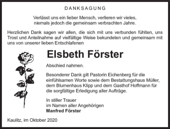 Traueranzeige von Elsbeth Förster  von Magdeburger Volksstimme