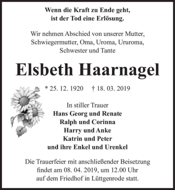 Traueranzeige von Elsbeth Haarnagel  von Magdeburger Volksstimme