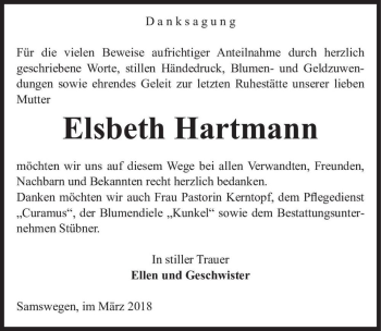 Traueranzeige von Elsbeth Hartmann  von Magdeburger Volksstimme