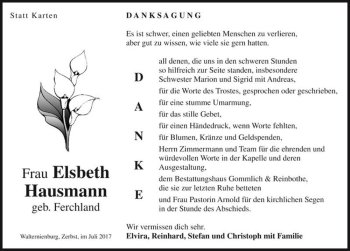 Traueranzeige von Elsbeth Hausmann (geb. Ferchland)  von Magdeburger Volksstimme