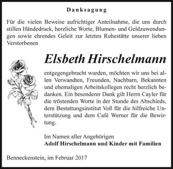 Traueranzeige von Elsbeth Hirschelmann  von Magdeburger Volksstimme