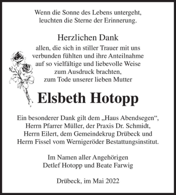 Traueranzeige von Elsbeth Hotopp  von Magdeburger Volksstimme