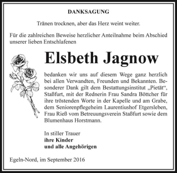 Traueranzeige von Elsbeth Jagnow  von Magdeburger Volksstimme