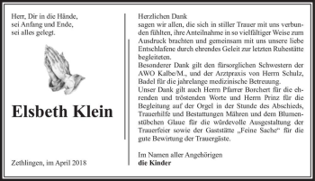 Traueranzeige von Elsbeth Klein  von Magdeburger Volksstimme