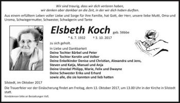 Traueranzeige von Elsbeth Koch (geb. Stibbe)  von Magdeburger Volksstimme