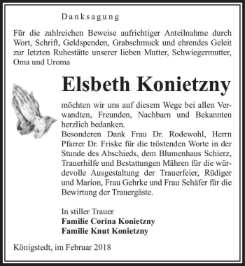 Traueranzeige von Elsbeth Konietzny  von Magdeburger Volksstimme
