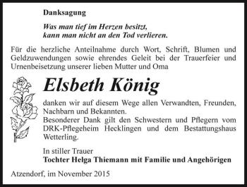 Traueranzeige von Elsbeth König  von Magdeburger Volksstimme