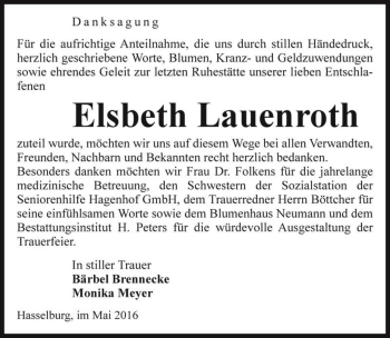 Traueranzeige von Elsbeth Lauenroth  von Magdeburger Volksstimme